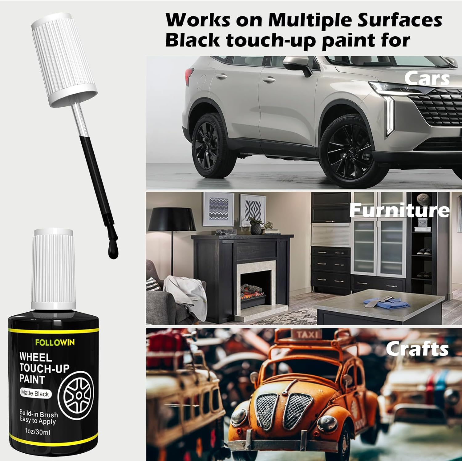 FOLLOWIN Matte Black Rim Touch Up Paint for Cars,Car Wheel Rim Paint Repair Kit,Automotive Rim