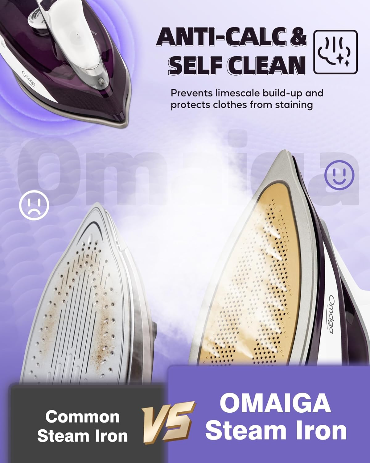 Steam Iron for Clothes - 1750W Iron with Upgrade Double-Layer Ceramic Soleplate, Burst of Steam