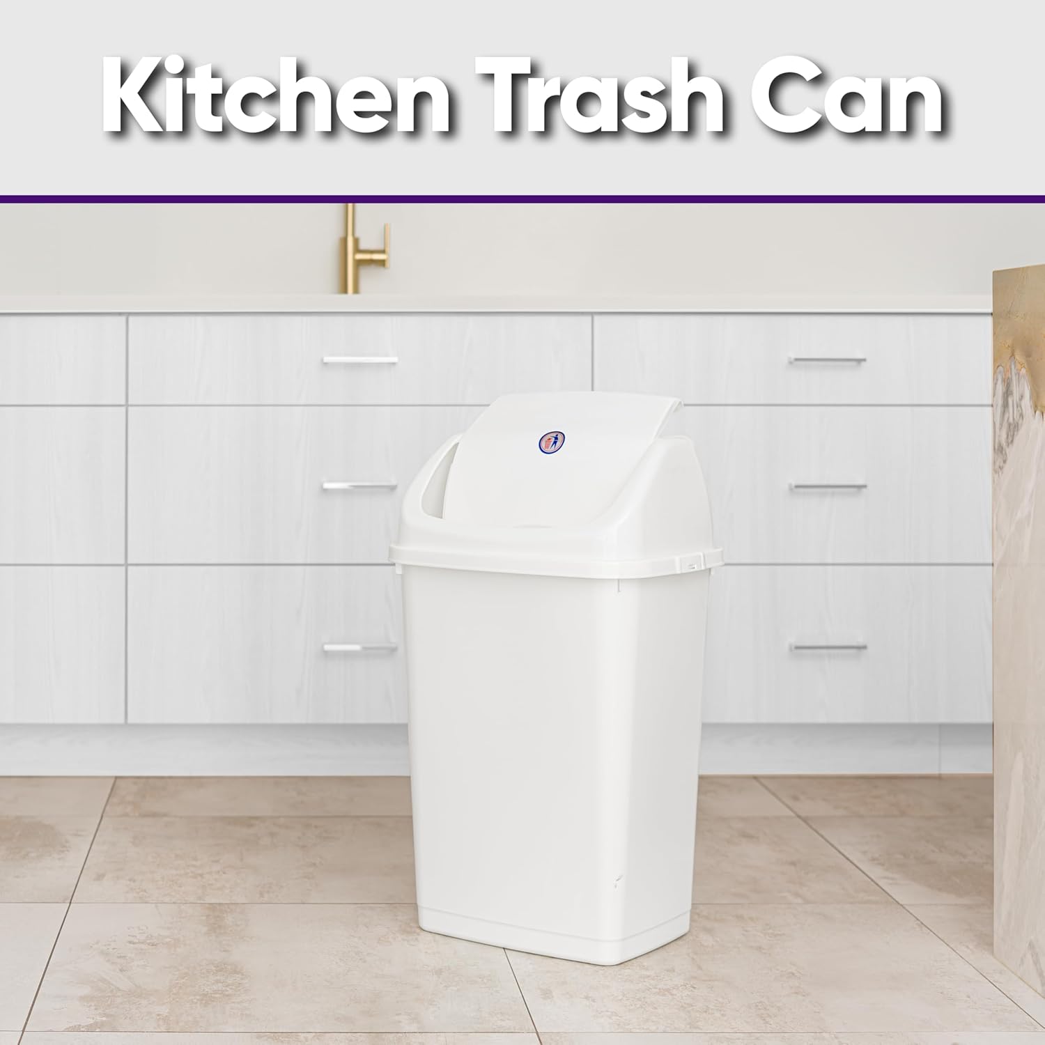 Superio Kitchen Trash Can 13 Gallon with Swing Lid, Plastic Tall Garbage Can Outdoor and Indoor