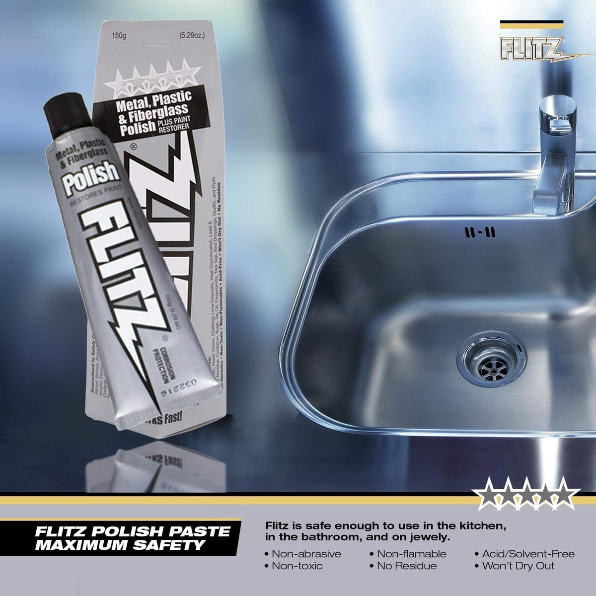 Flitz Multi-Purpose Metal Polish Paste - 5.29oz Tube of USA-Made Chrome Polish - Works on Stainless