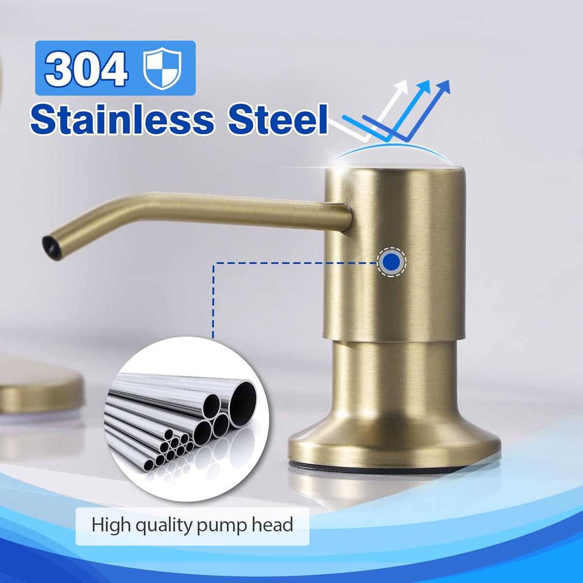 Gold Soap Dispenser for Kitchen Sink, WEWE Brushed Gold Soap Dispenser with Long Spout and Gold