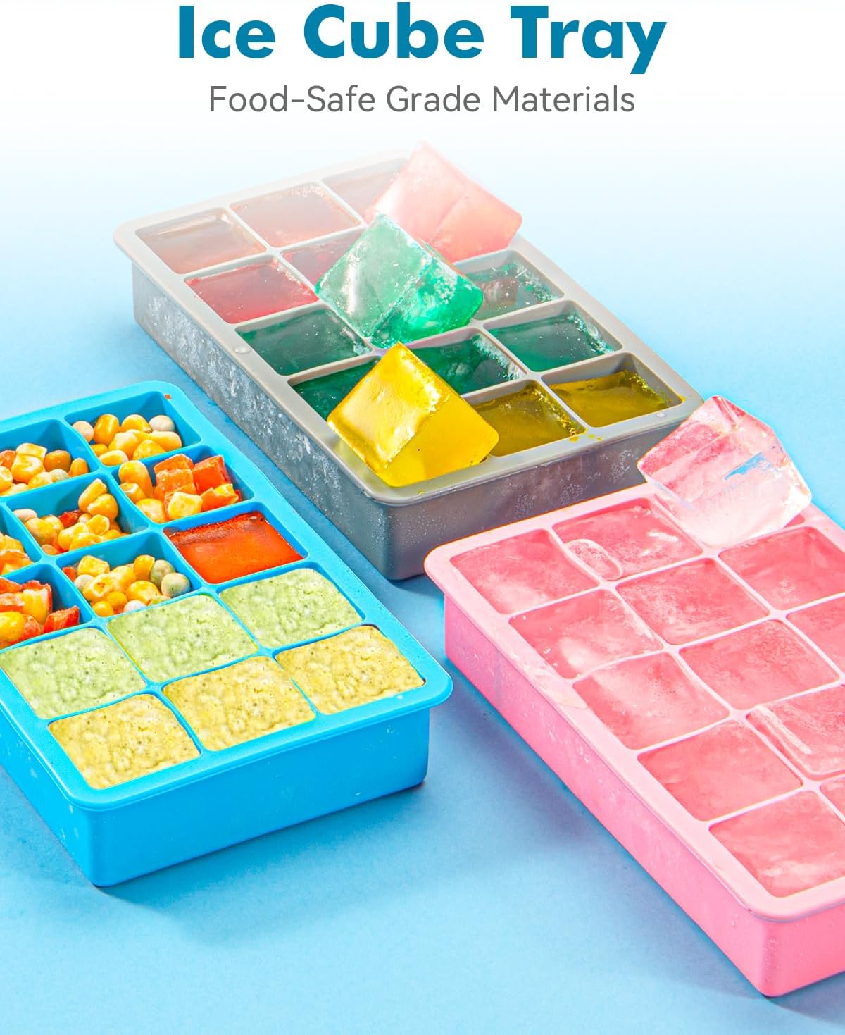 Silicone Ice Cube Trays for Freezer Set of 2- Square Ice Cubes Mold-Easy Release Silicone Old