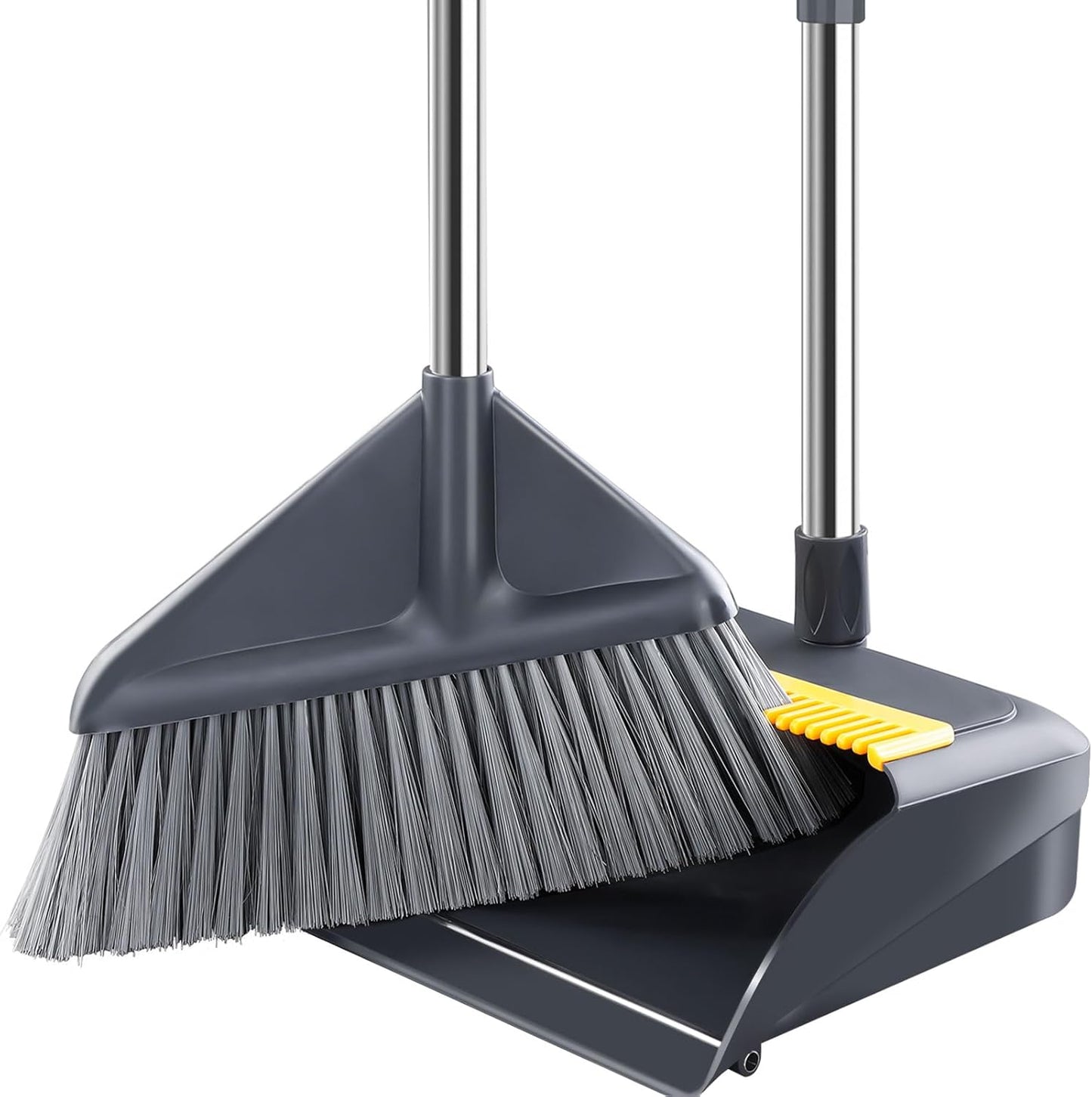 Broom and Dustpan Set for Home with 52 Inch Long Angled Handle - Stand Up Dustpan No Warping Metal