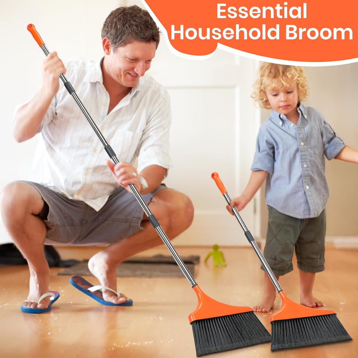 4 Pack Heavy-Duty Angle Broom for Floor Cleaning with 52" Long Handle Stiff Bristle Angle