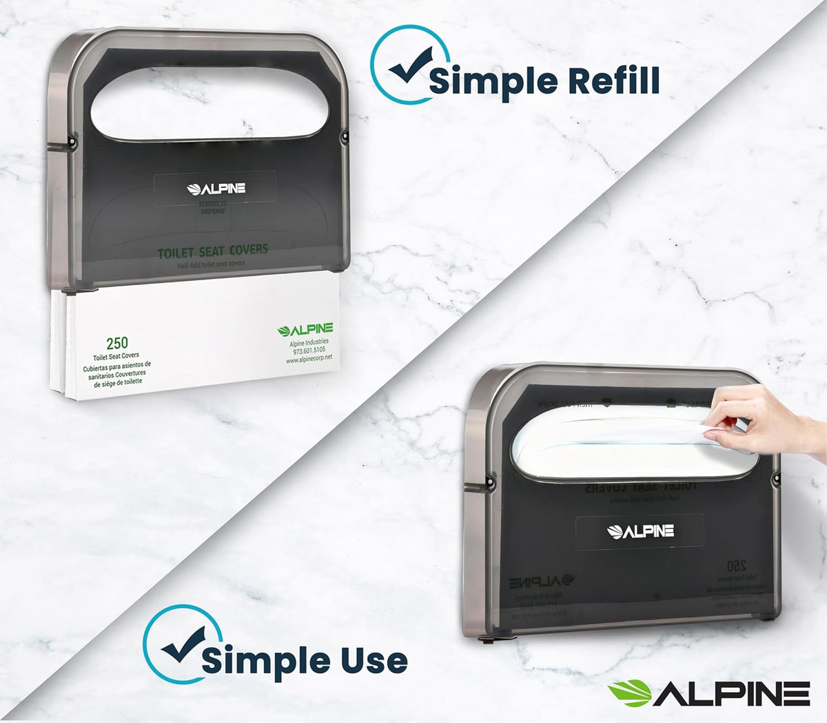 Alpine Toilet Seat Cover Dispenser - 2 Pack Wall Mount Disposable Toilet Seat Cover Holder for