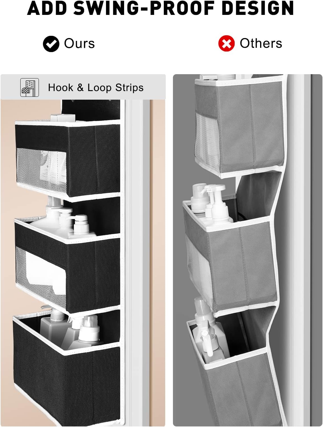 Yecaye 6-Tier Over The Door Storage Organizer, Flexible 1 Split into 2 Swing-Proof Hanging Bathroom