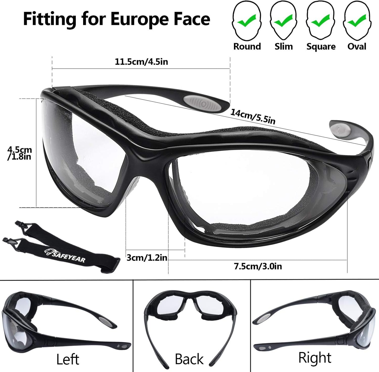 SAFEYEAR Anti Fog Safety Glasses- SG002 Clear Scratch Resistant Work Glasses No-Slip Safety Goggles