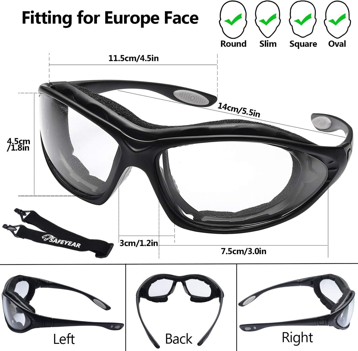 SAFEYEAR Anti Fog Safety Glasses- SG002 Clear Scratch Resistant Work Glasses No-Slip Safety Goggles