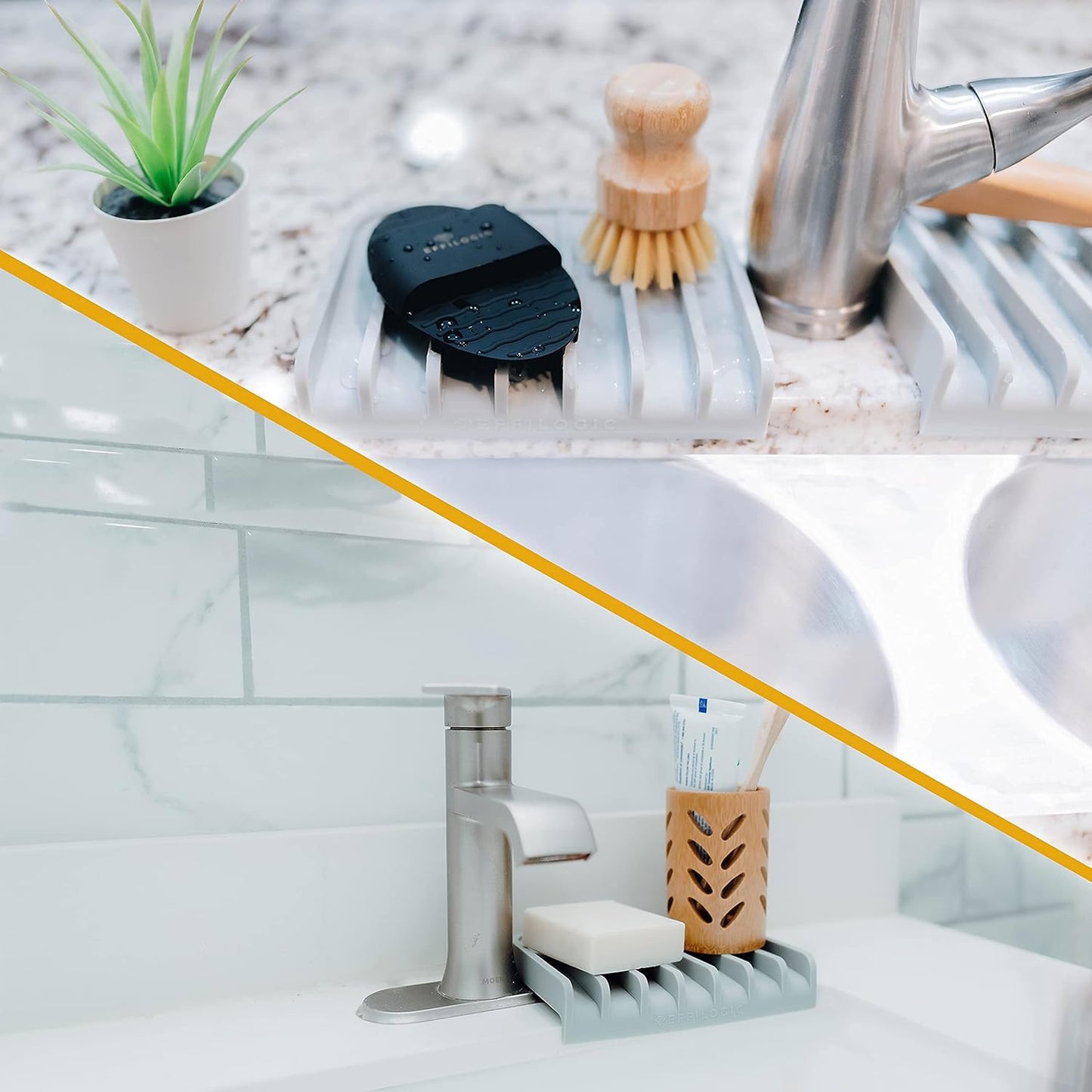Effilogic Silicone Sponge Holder – Self-Draining Kitchen Sink Organizer, Quick Dry Mat and Counter