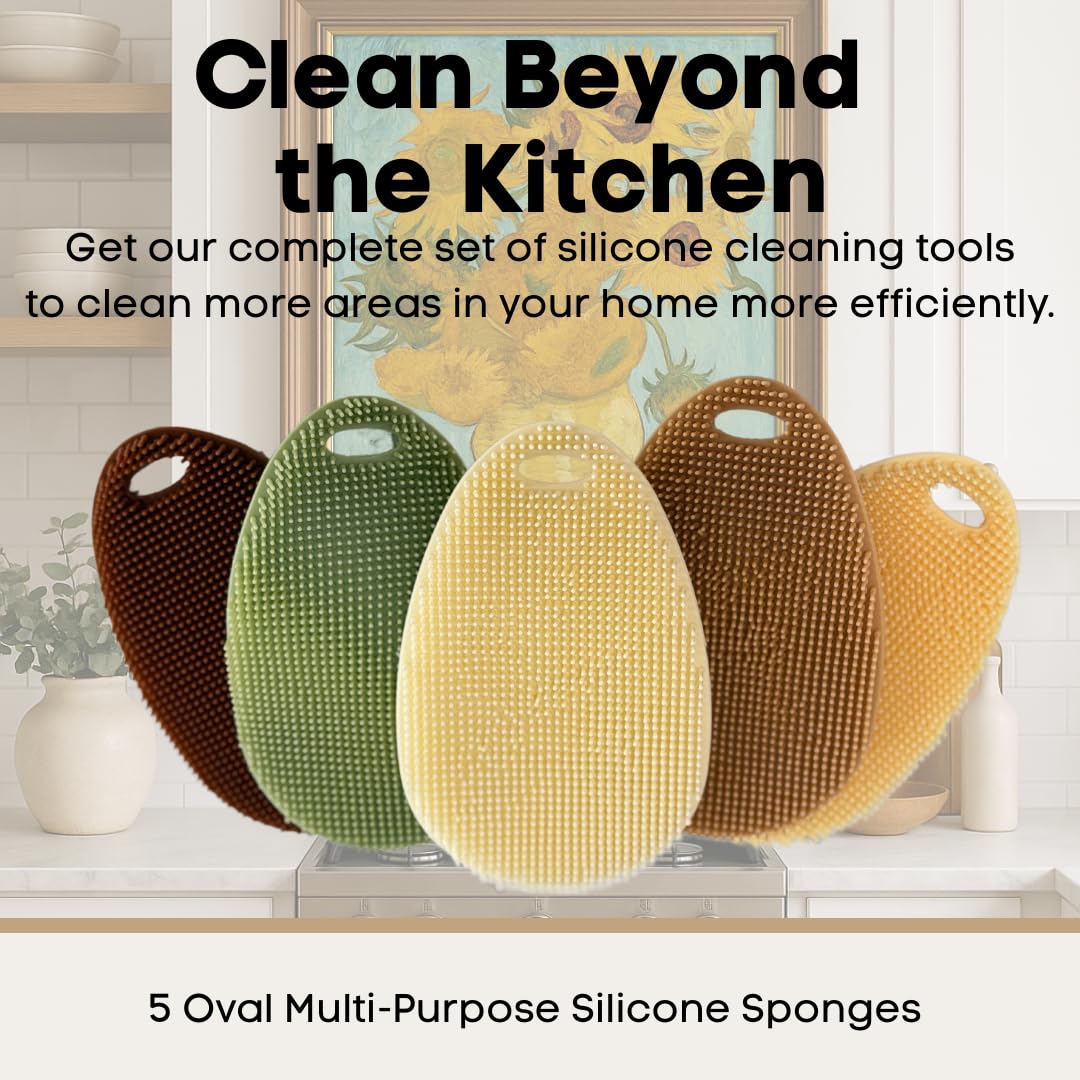 Silicone Dish Scrubber Set of 5 | Reusable Silicone Sponges for Dishes | BPA-Free Food Grade