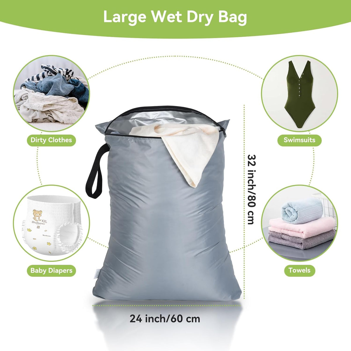 OTraki 2Pcs Exlarge Wet Bag 24x32 inch Reusable Waterproof Wet Dry Bag with Zipper Handle Wet