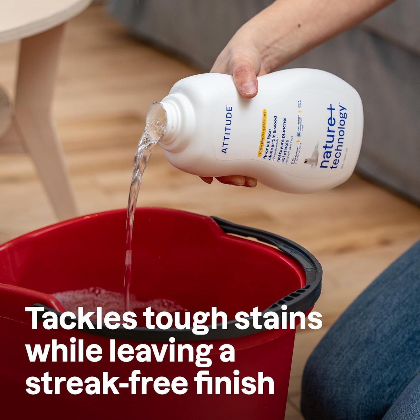 ATTITUDE Floor Cleaner, EWG Verified, Streak-Free, Vegan & Plant-Based for Tile, Wood & Laminate