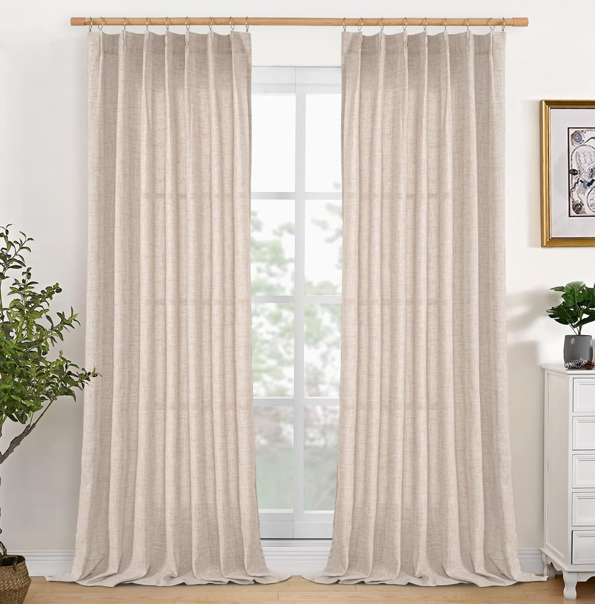 YoungsTex Natural Linen Back Tab Curtains 84 Inch Length 2 Panels - Light Filtering Drapes Rustic