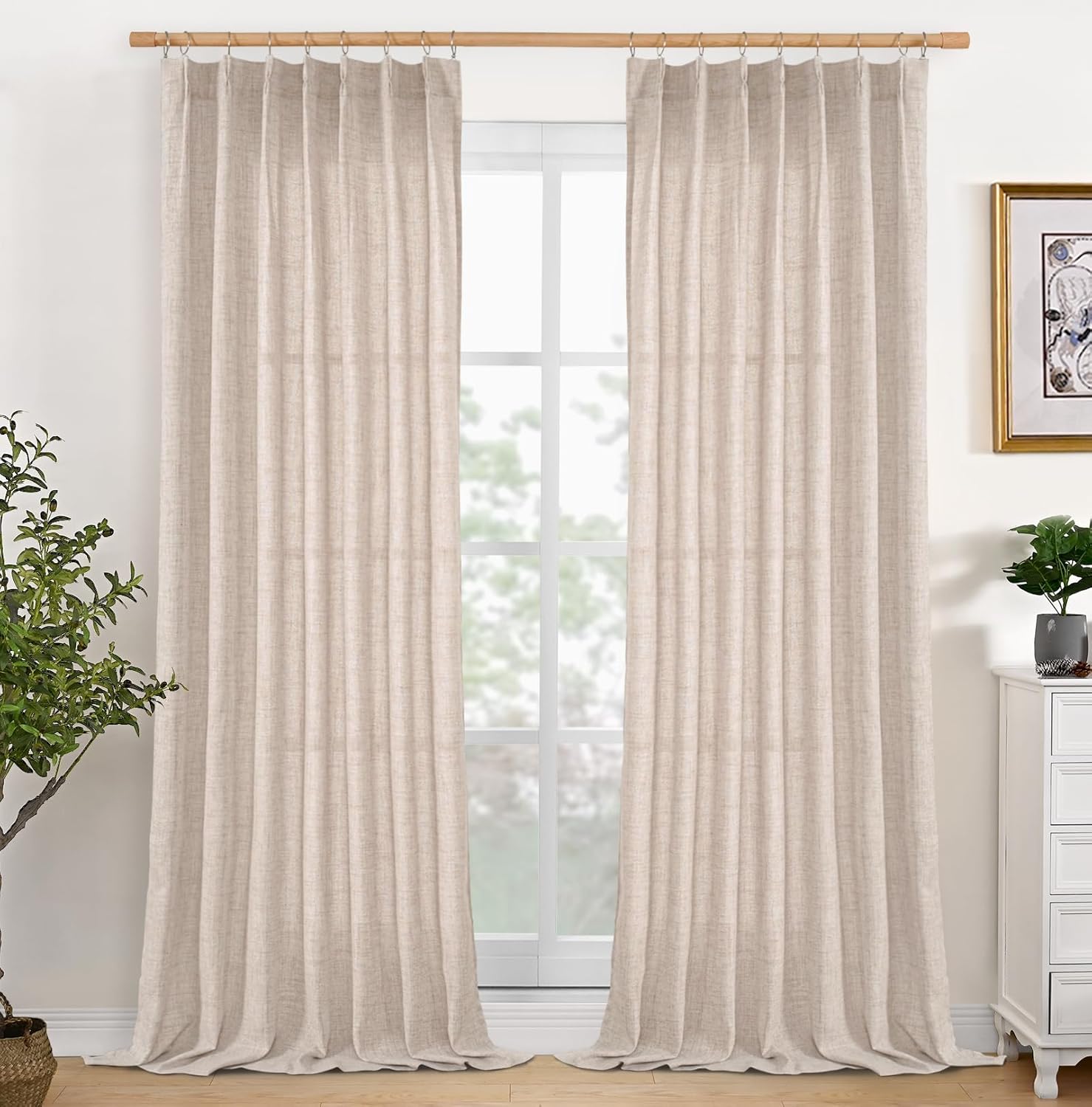 YoungsTex Natural Linen Back Tab Curtains 84 Inch Length 2 Panels - Light Filtering Drapes Rustic
