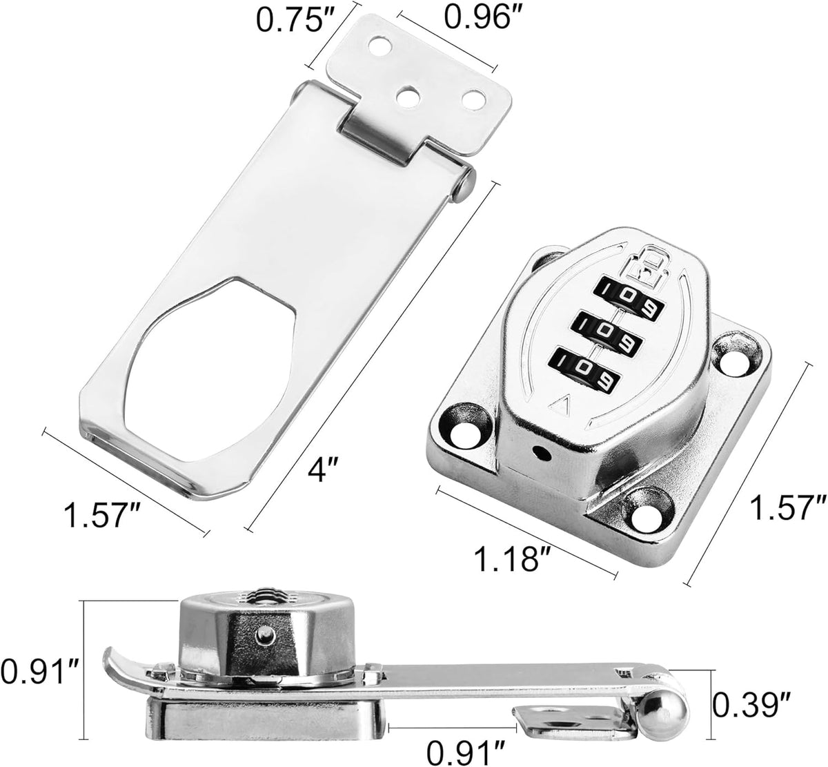 Cozy Tower 4 inch 180 Degrees Hasp Combination Lock for Cabinet, Combo Latch Lock for Cupboard
