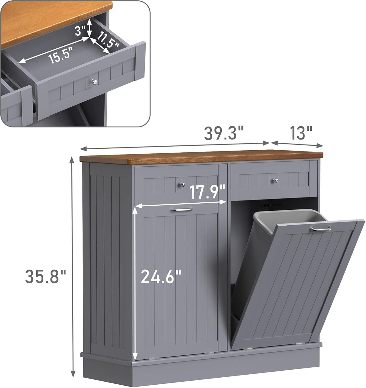 Betterhood Tilt Out Trash Cabinet 10 Gallon Wooden Free Standing Laundry Sorter Cabinet,Recycling