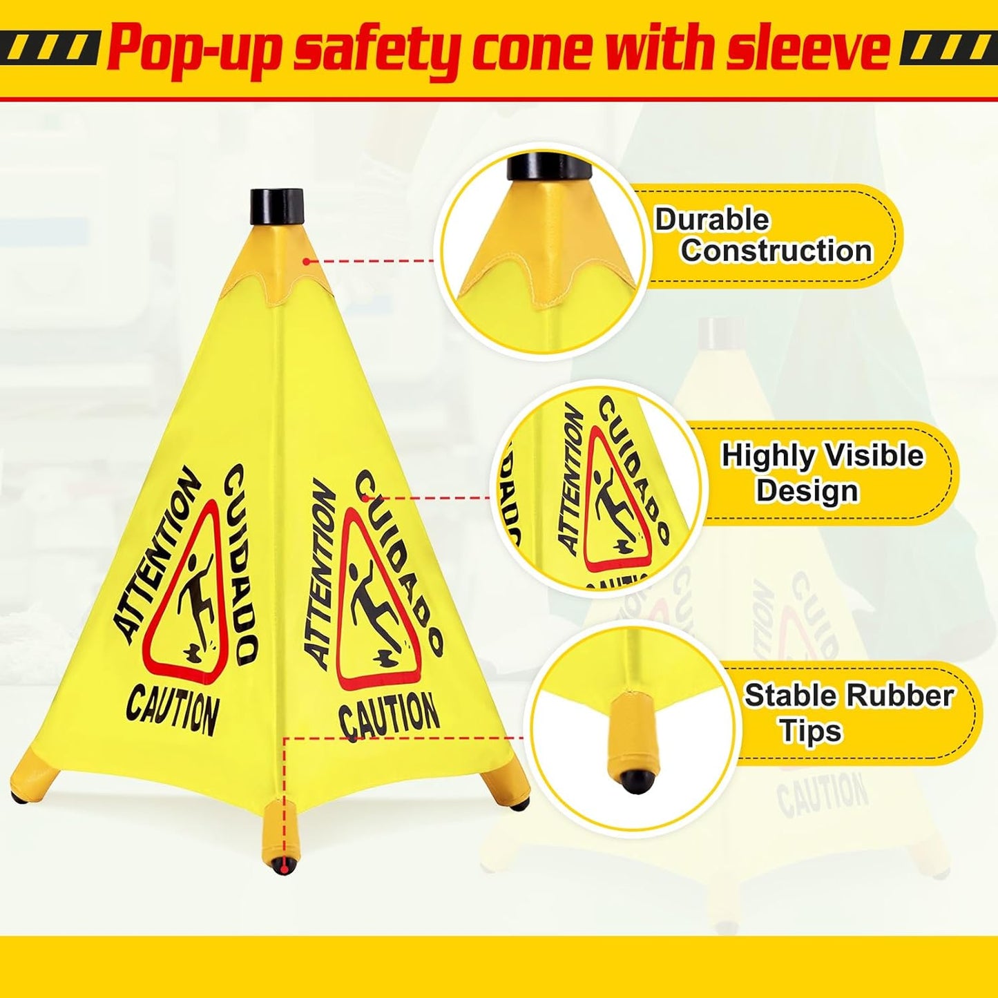 4 Pcs Pop up Wet Floor Sign with Storage Tube 20 Inch Wet Safety Signs Commercial Caution Safety