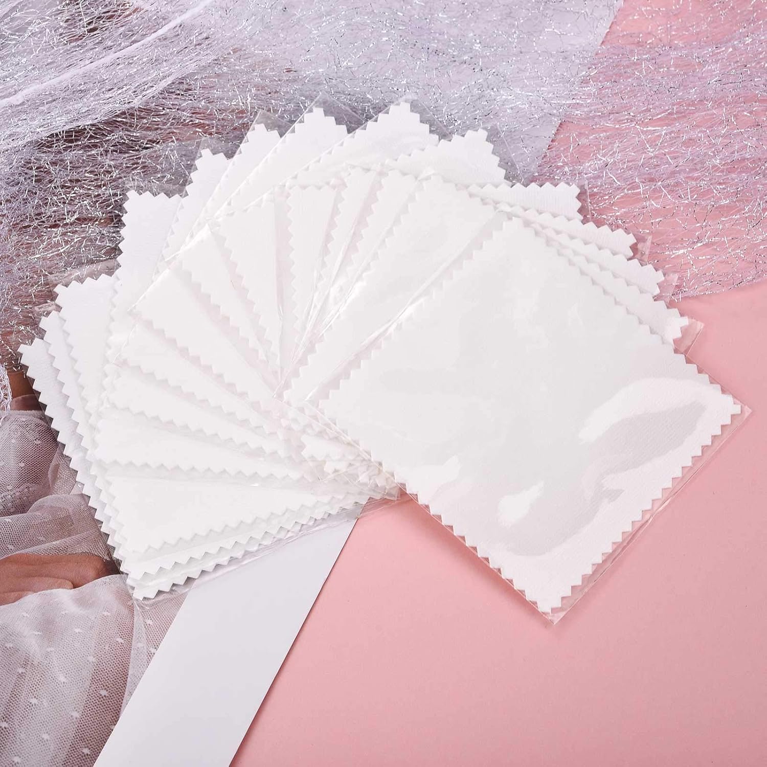 SEVENWELL 50pcs Jewelry Cleaning Cloth White Polishing Cloth for Sterling Silver Gold Platinum