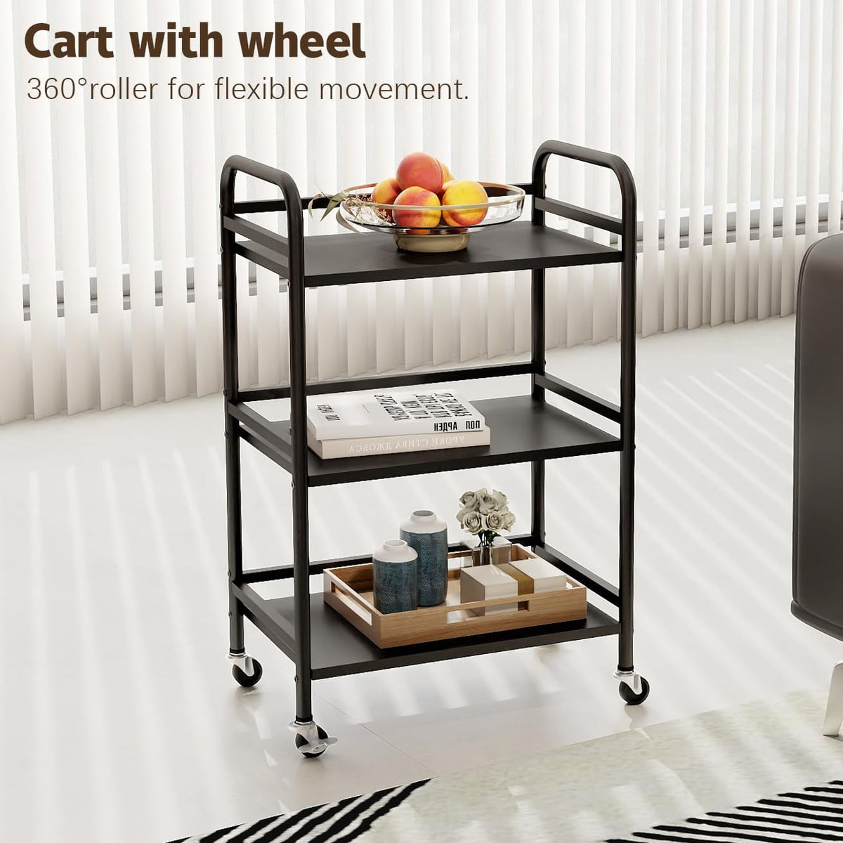 HDANI 3 Tier Rolling Cart Shelves,Heavy Duty Multifunctional Metal Frame-Supports 22 Lbs Per