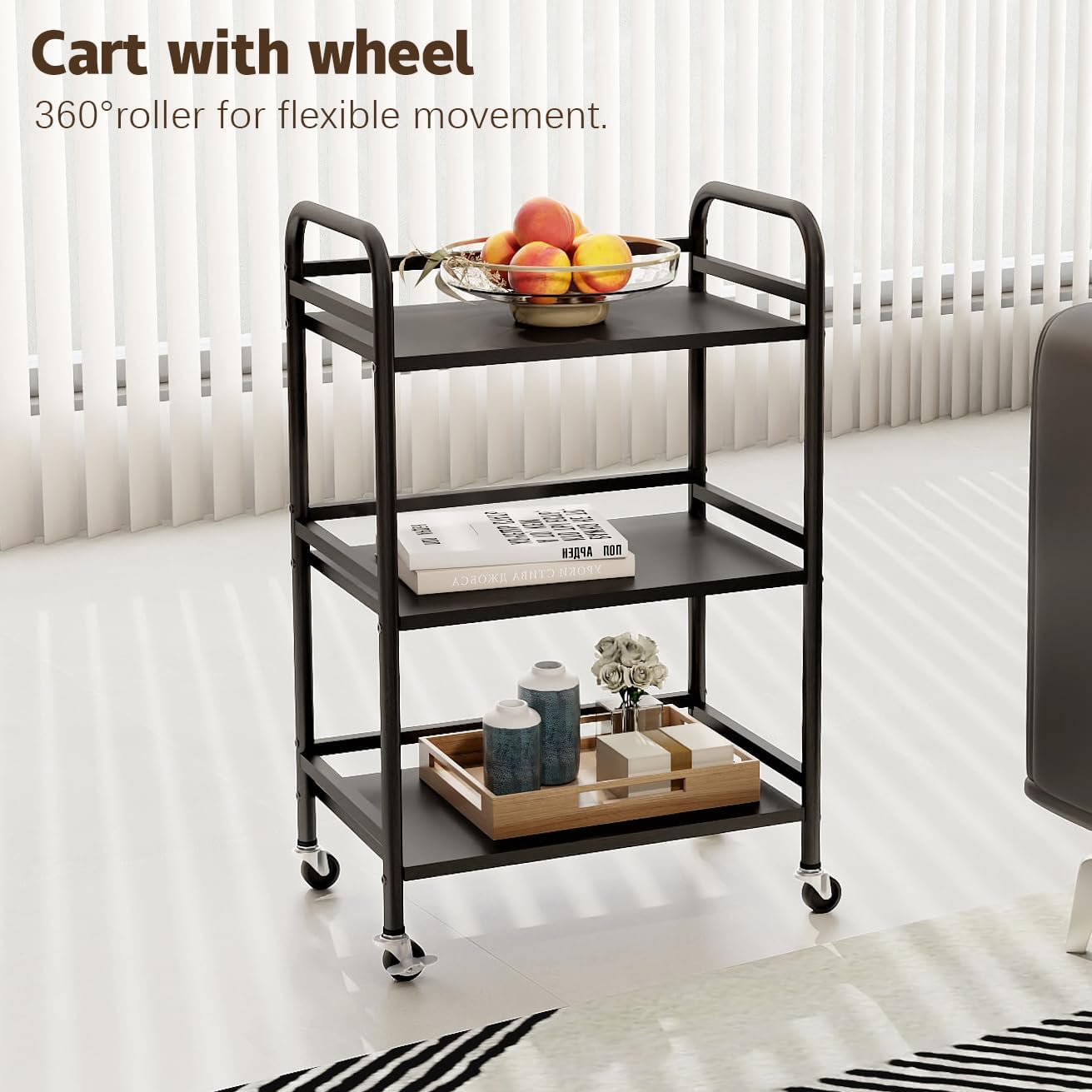HDANI 3 Tier Rolling Cart Shelves,Heavy Duty Multifunctional Metal Frame-Supports 22 Lbs Per