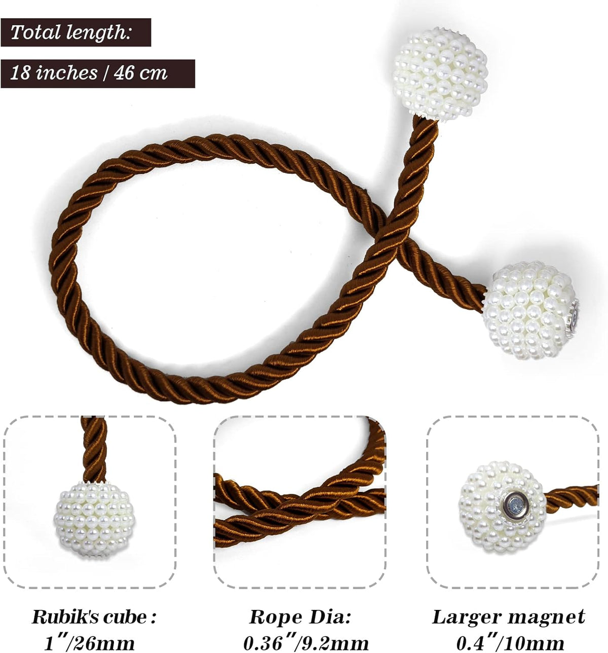 Hion Magnetic Curtain Tiebacks Dark Brown 6 Pack, Curtain Tiebacks Buckles Holdbacks Holders Hooks