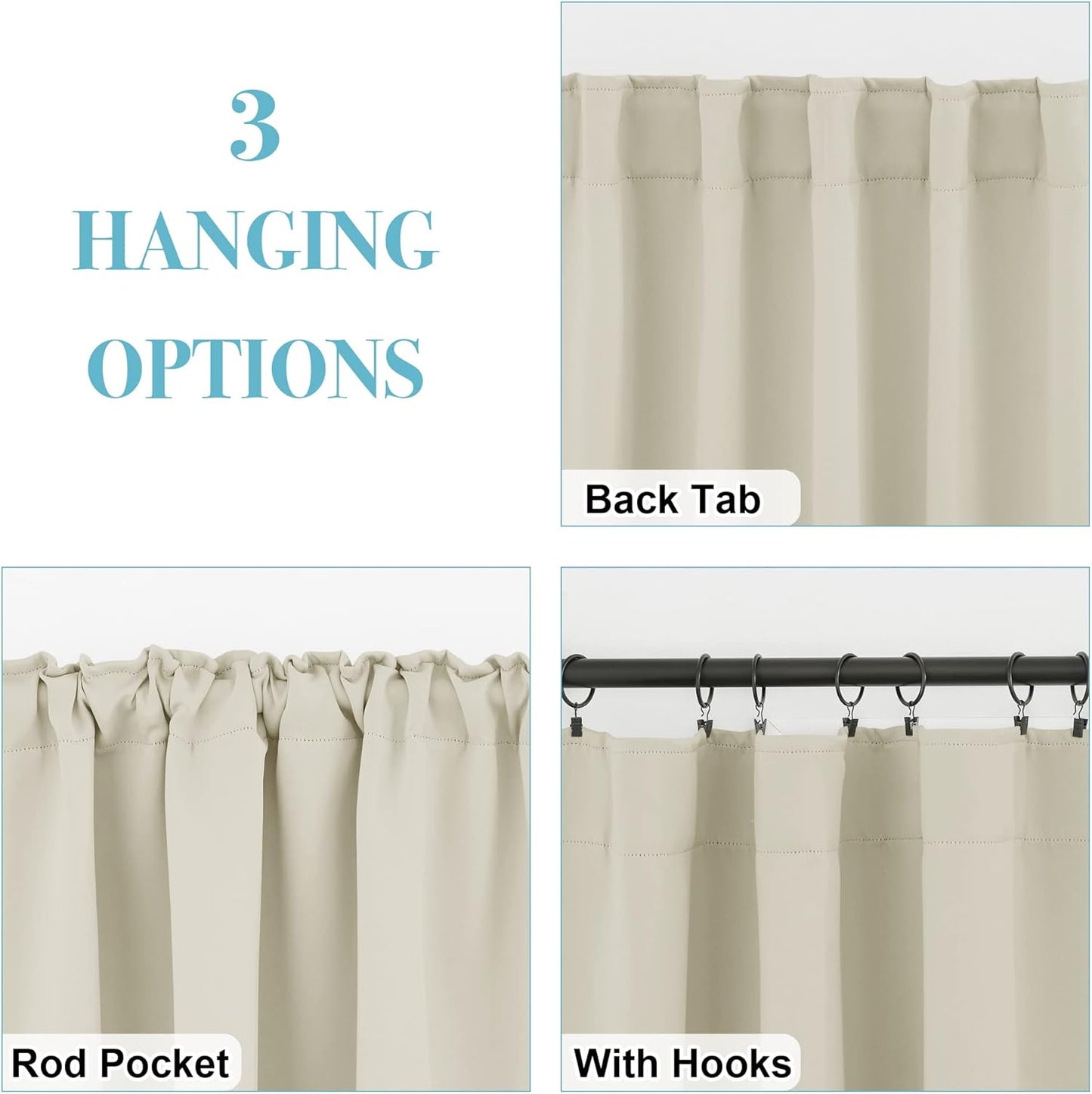RYB HOME Room Darkening Curtains 2 Panels Set, Energy Efficient Privacy Drapes Back Tabs Small