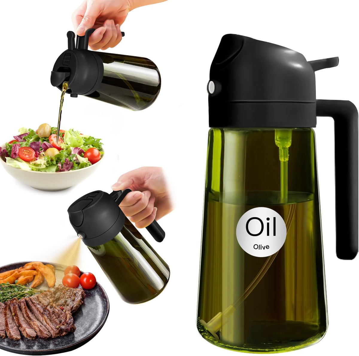YARRAMATE 16oz/470ml Light-Blocking Dark Oil Sprayer for Cooking, 2 in 1 Olive Oil Dispenser Bottle