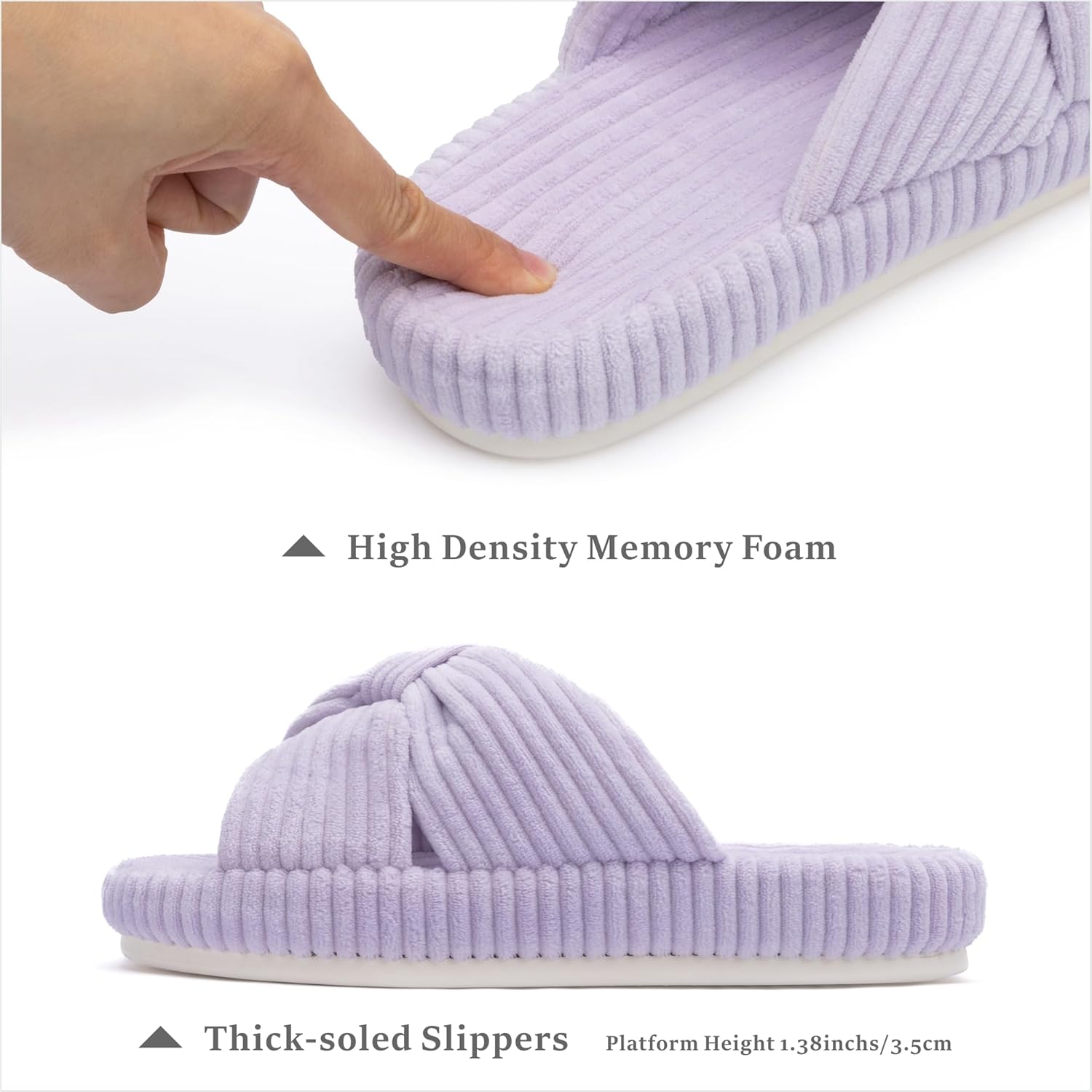 Chantomoo Slippers for Women Memory Foam House Bedroom Corduroy Bow Crossbands Slide Slipper Shoes