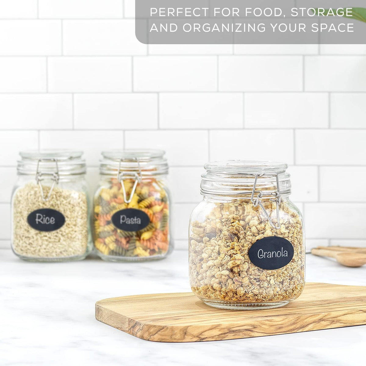JoyJolt Airtight Glass Jars with Lids Set of 3. 32oz Glass Jar with Lid and 6 Silicone Seals! Med