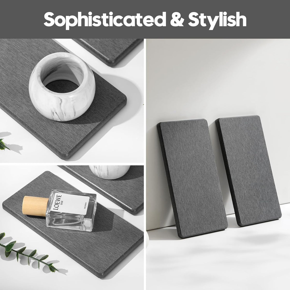 2PCS 7" x 3.5" Water Absorbing Bathroom Sink Vanity Trays, Diatomite Stone Quick Drying Mat for