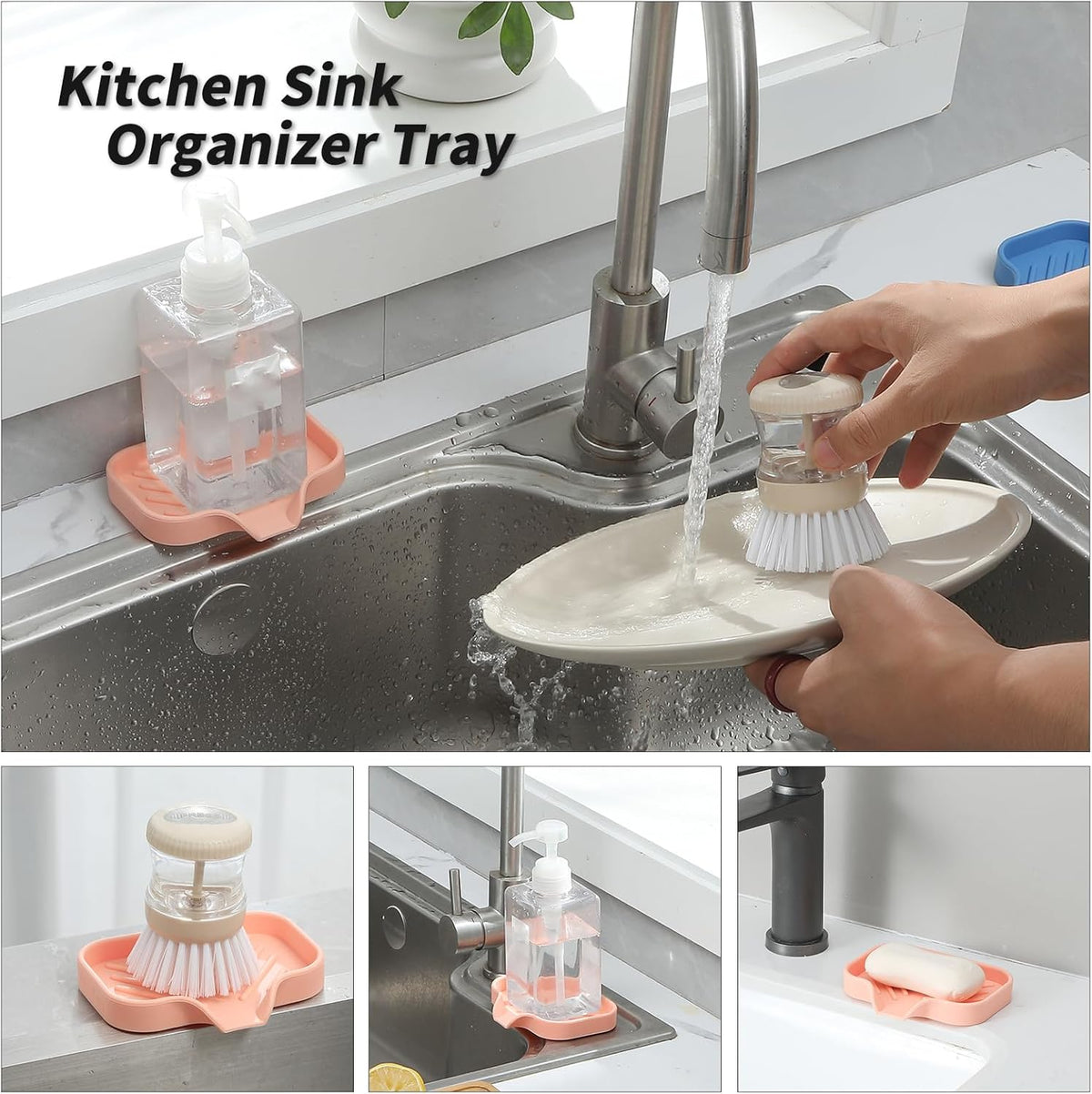 Silicone Bathroom Soap Dishes with Drain Spout-Bathroom and Kitchen Sink Organizer,Sponge