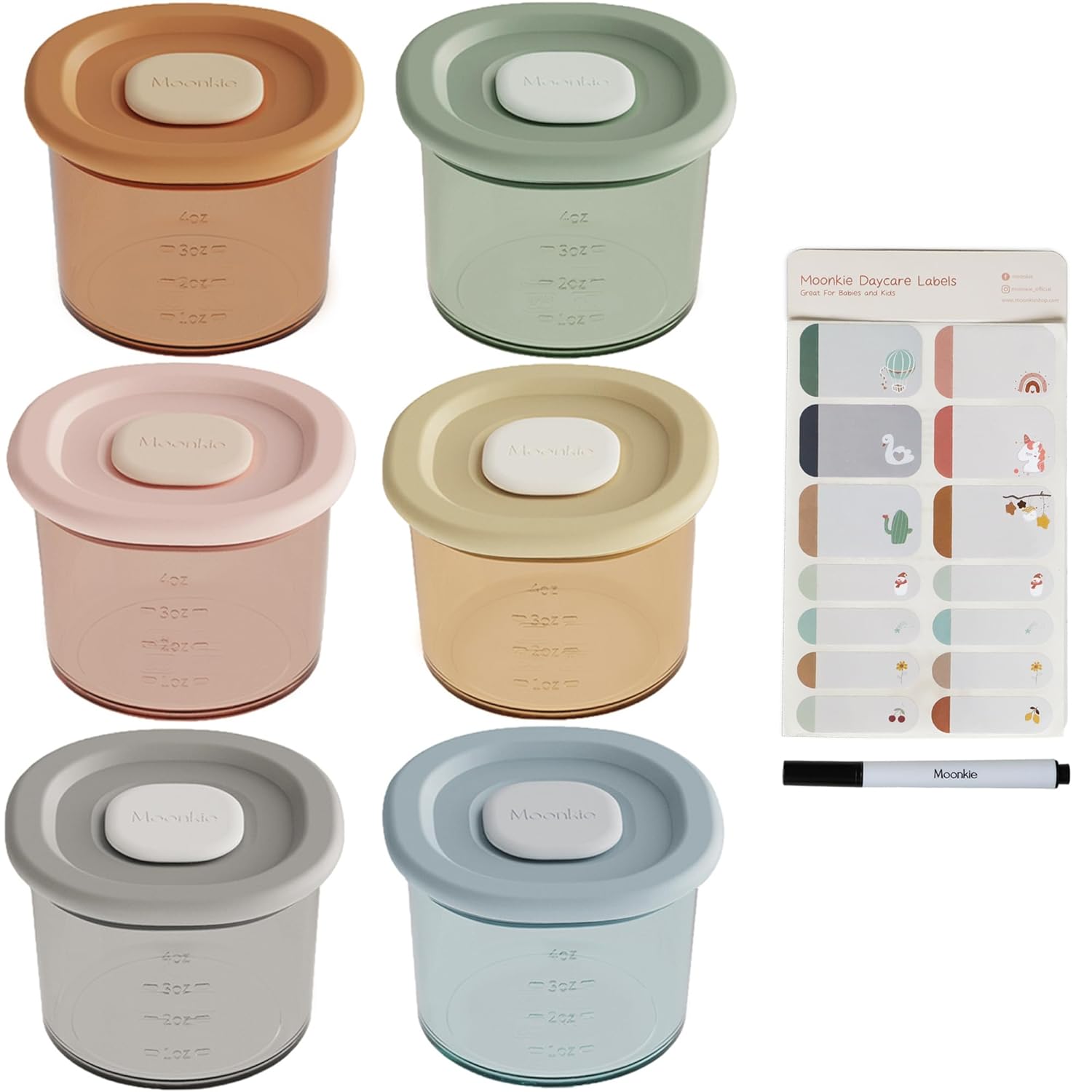 Moonkie Silicone Baby Food Containers | 4 oz Baby Food Storage Jars with Airtight Lids | Reusable