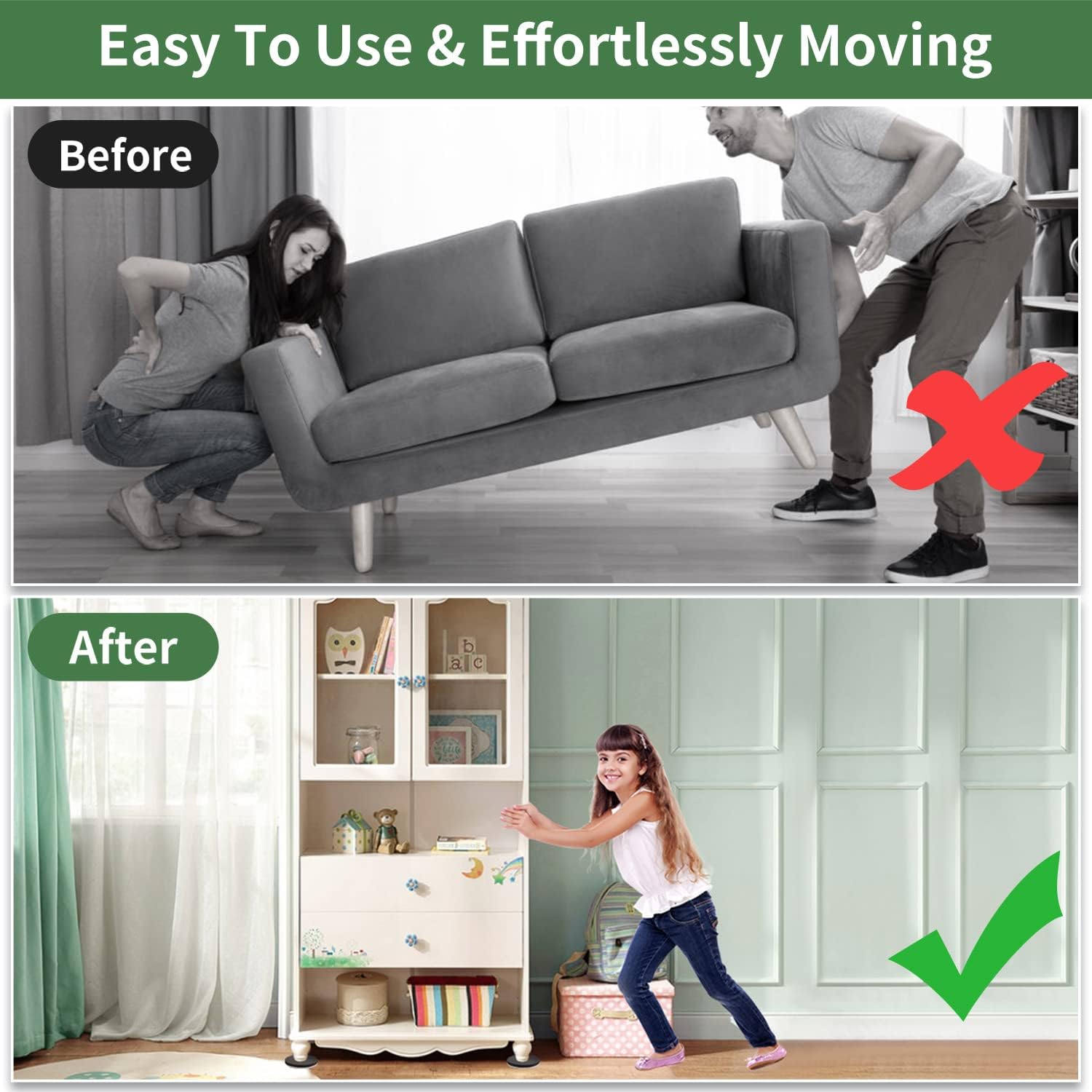 Ezprotekt 2.5" Square Felt Furniture Movers Sliders for Hardwood Floors, 24 Pcs Reusable Felt