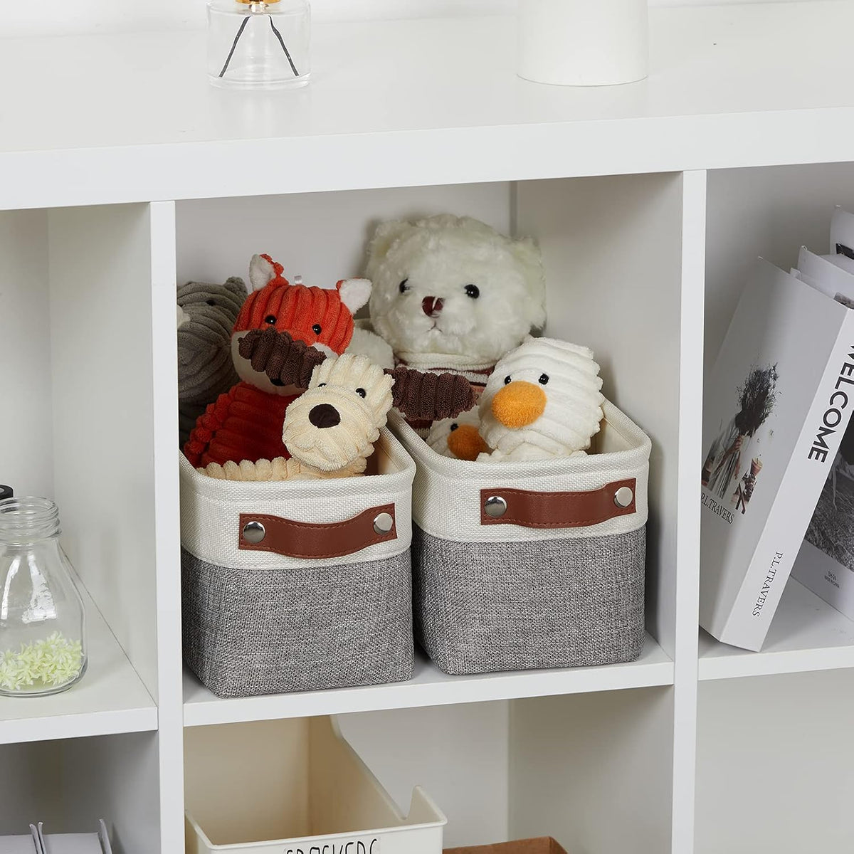 DULLEMELO Small Storage Baskets 15"x6"x5.5", Fabric Storage Bins for Toilet Tank Top [2 Pack], Back