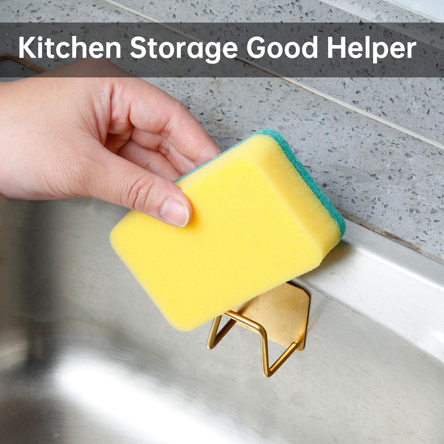 2Pcs Adhesive Sponge Holder for Kitchen Sink Essentials, Stainless Steel Dish Soap Holder