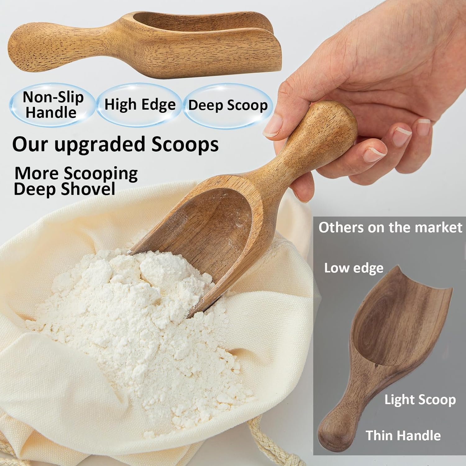 Big Coffee Scoop Shovel, 2pcs Wooden Scoop for Jars, Large Ground Coffee Scoop 5.9″ Measuring