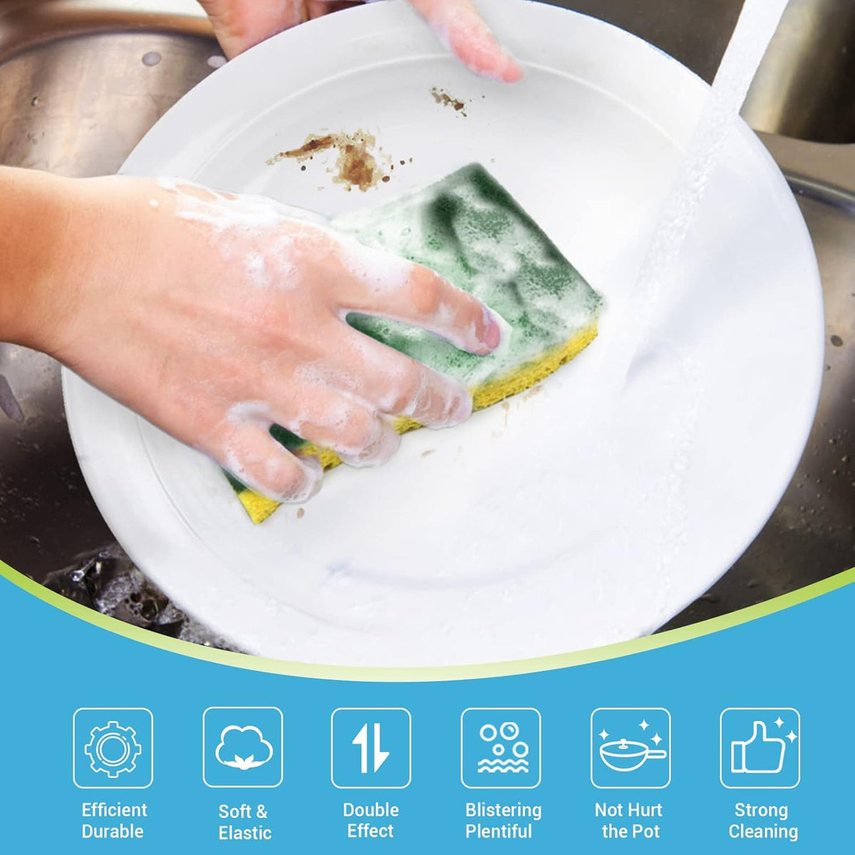AIDEA Sponges Kitchen, Heavy Duty Scrub Sponge, 6Count, Sponges for Dishes, Cellulose Kitchen