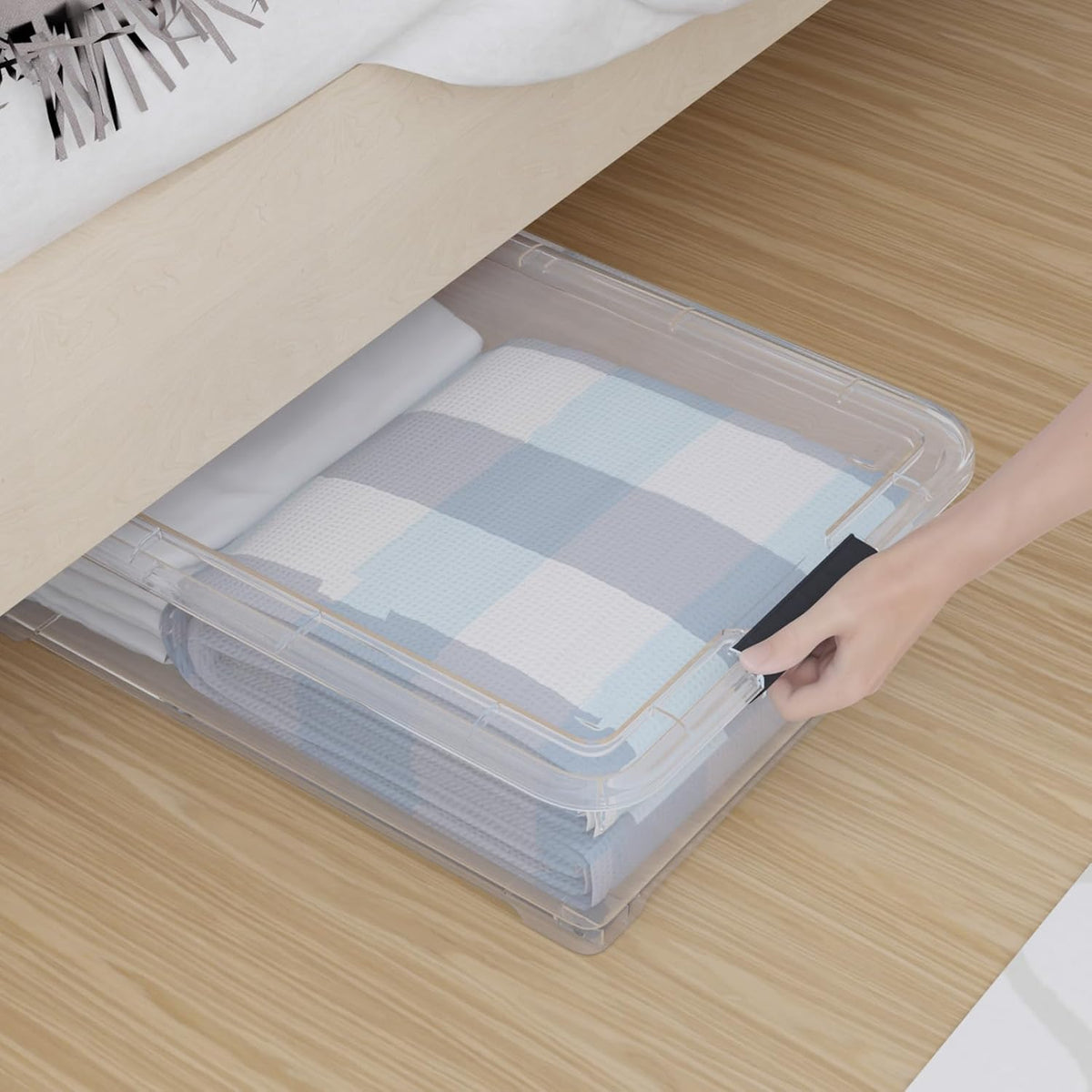 4-Pack 25L Plastic Under Bed Storage Organizer Bin Container with Latch Lids and Wheels, Clothes