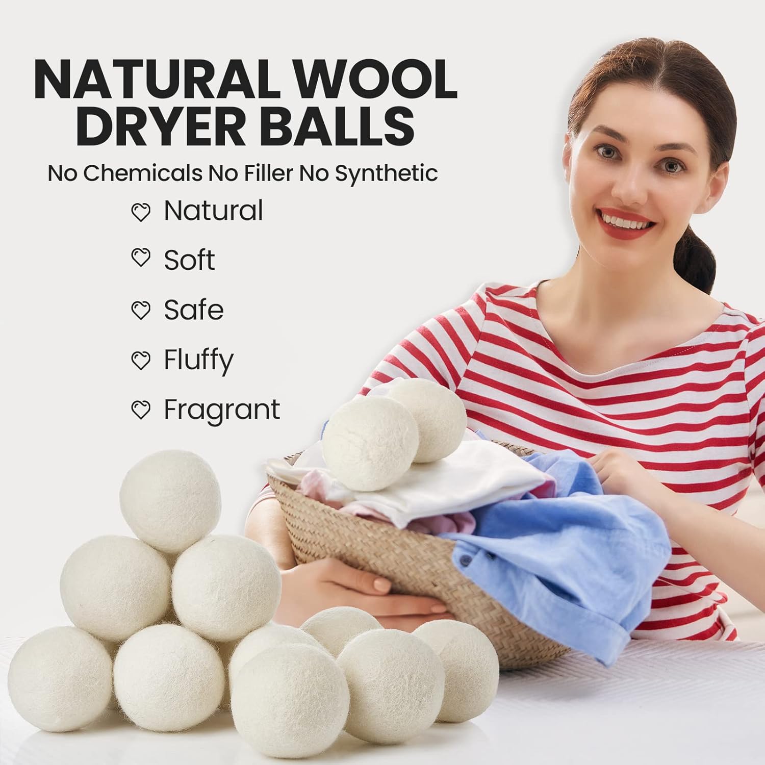 Roowest 24 Pcs Wool Dryer Balls Set Reusable Laundry Wool Balls with Muslin Bags Fabric Softener