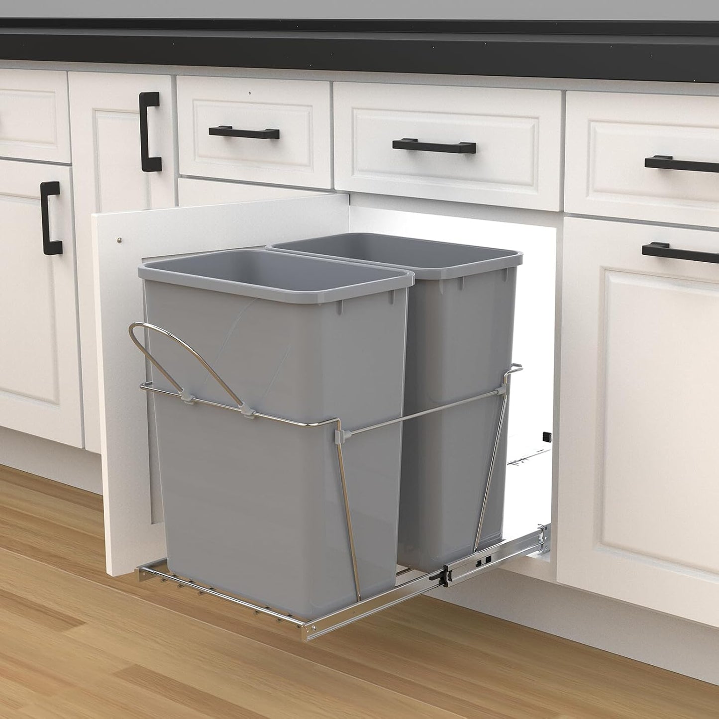 Double Pull-Out Trash Can for Under Kitchen Cabinets Include Double 35QT Trash Bin Doesn't Include