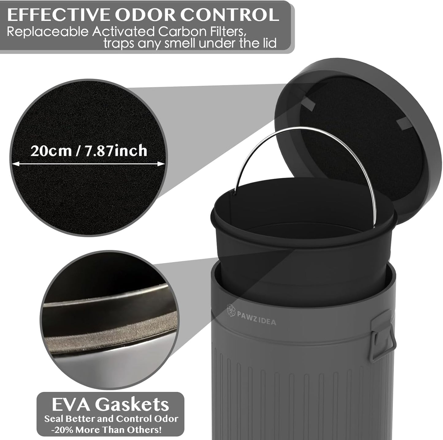 PAWZIDEA Dog Poop Trash Can Outside Odor Control, 3.1Gallon Large Pet Poop Can Outdoor with Lid No