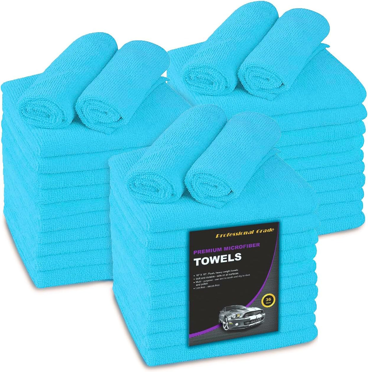 Large Microfiber Cleaning Towels, 36-Pack, Ultra Soft Plush Washcloth Rag, Professional Grade