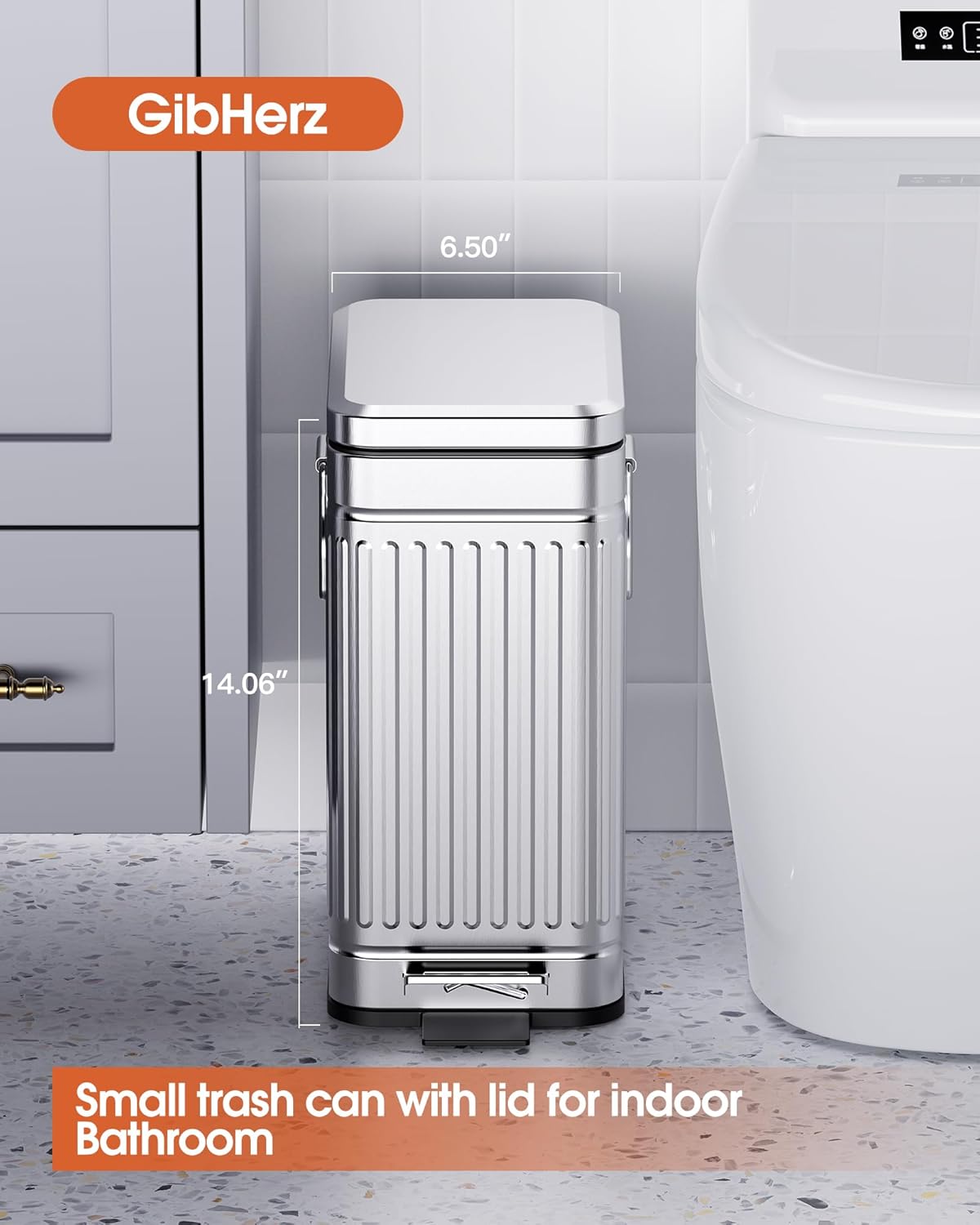 Small Trash Can with Lid Soft Close-10L/2.6 Gal Stainless Steel Outdoor Dog Poop Garbage Can-Metal