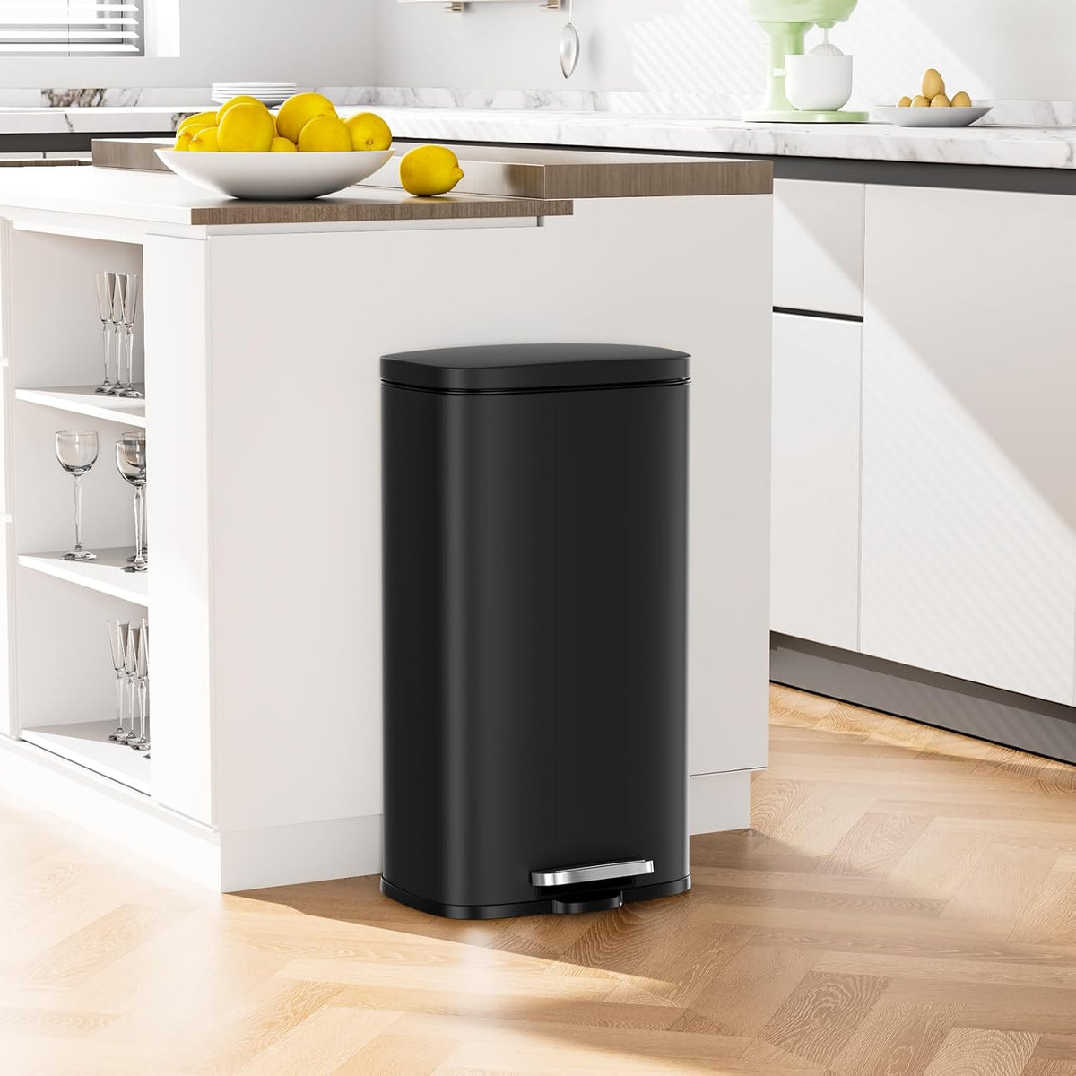Arlopu 8 Gallon Step Trash Can, Stainless Steel Garbage Bin, Soft-Close Rubbish Bin with Removable