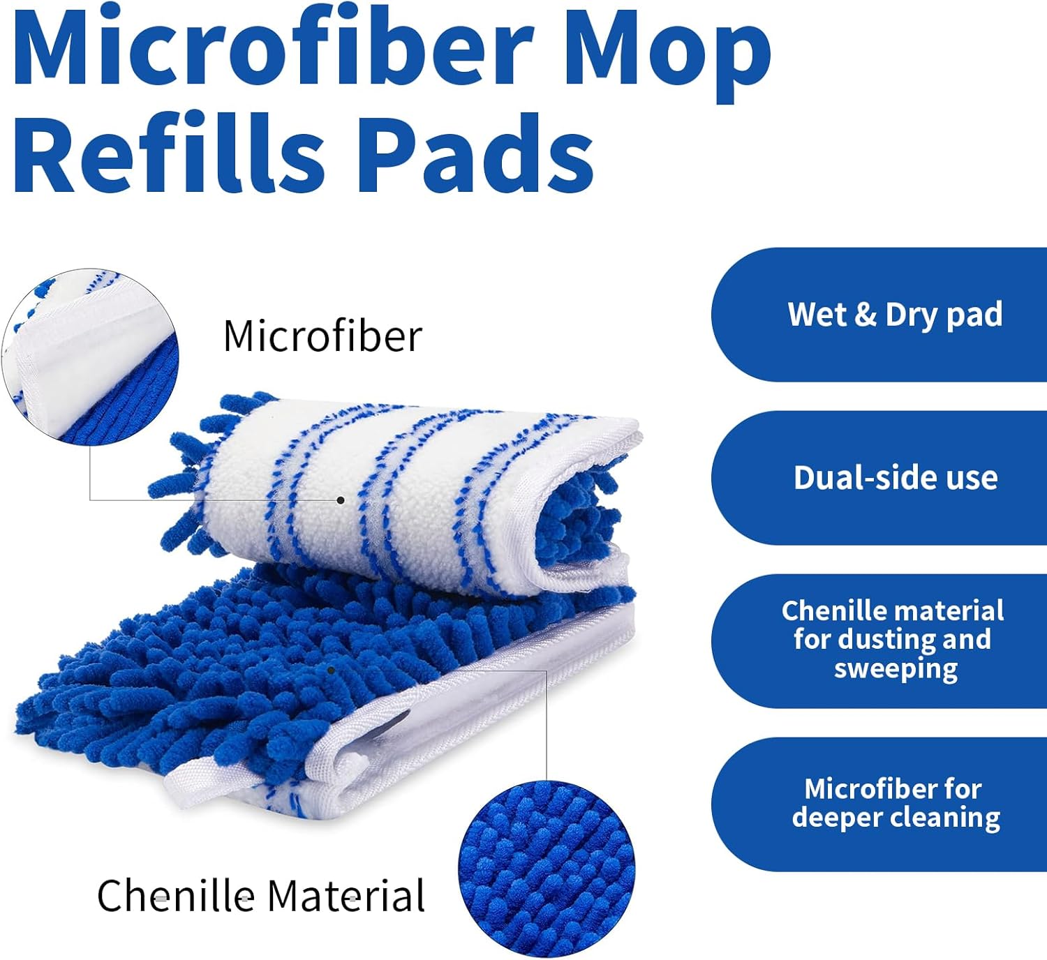 4 Pack Mop Heads Replacements Compatible with O-cedar Dual-Action Flip Mop, Chenille + Microfiber