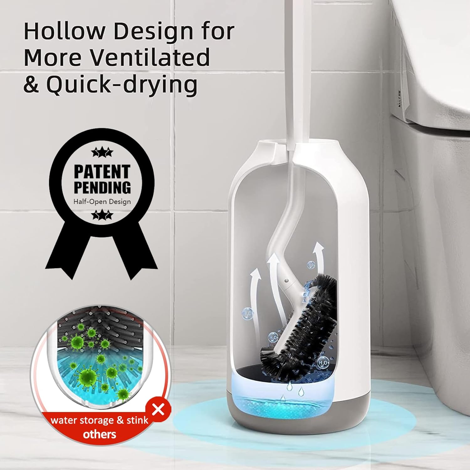HAMITOR Toilet Bowl Brush Holder Set: Bathroom Deep Cleaning Toilet Cleaner Scrubber Under Rim with