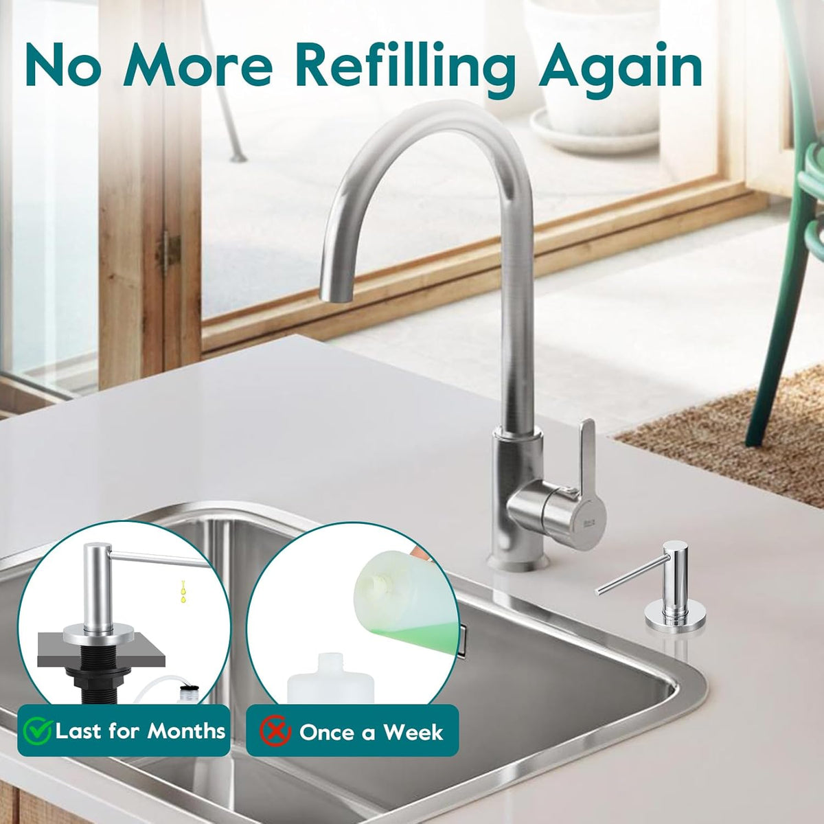 Gappo Soap Dispenser for Kitchen Sink Polished Chrome, Stainless Steel Countertop Pump, Built in