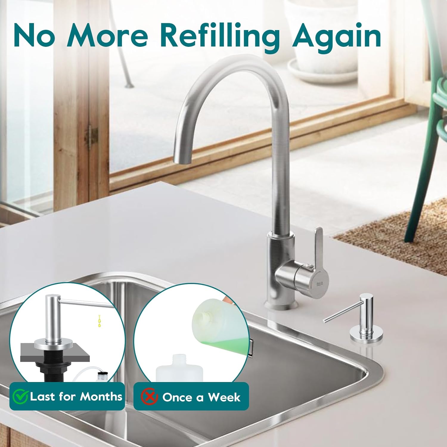 Gappo Soap Dispenser for Kitchen Sink Polished Chrome, Stainless Steel Countertop Pump, Built in