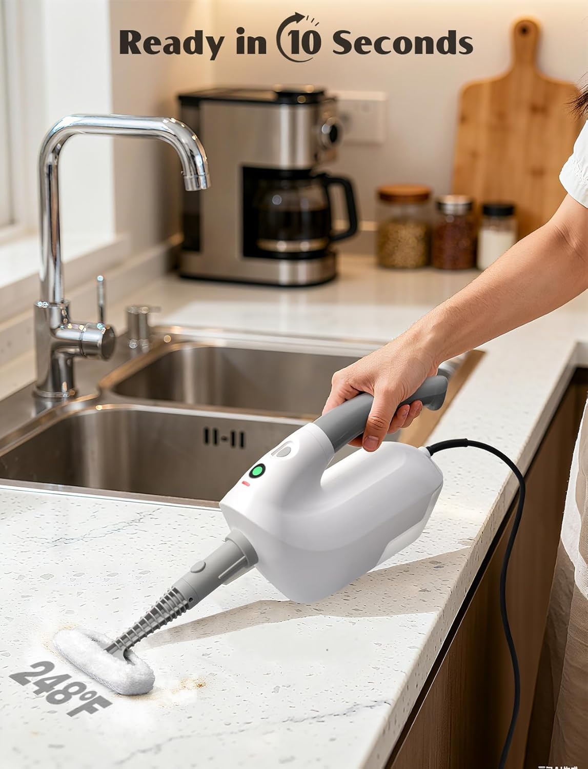 10-in-1 Steam Mop with Detachable Handheld Steamer, Multi & Up Steam Cleaner for Home with 350ml