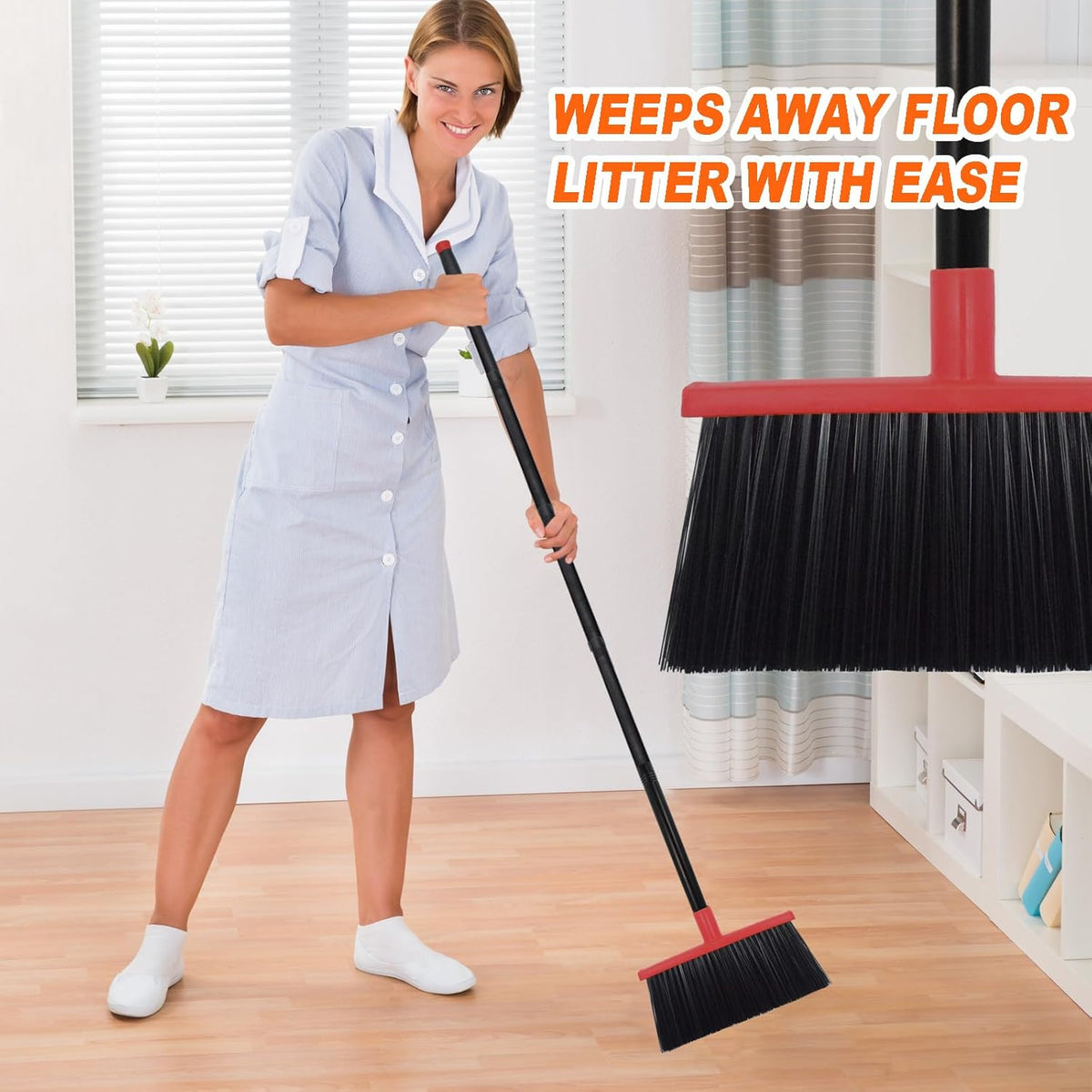 Heavy-Duty Adjustable Angle Broom with 56" Steel Handle - Ideal for Home, Garage, Kitchen
